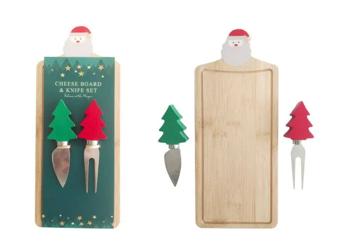 Christmas Bamboo Board with 2 Cheese Knifes