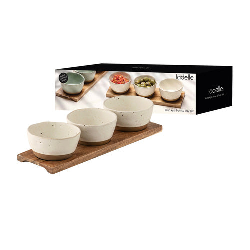 Terra Ecru 4pc Bowl & Tray Set