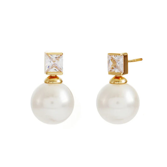 Bronte - Clear CZ & White Pearl Earrings