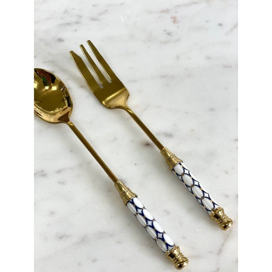 Ceramic Blue 0 Pattern Serving ware - Gold