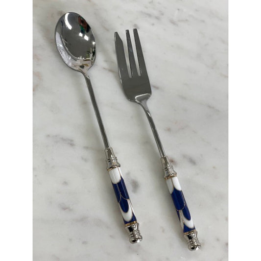 Ceramic Blue Arch Tile Pattern Serving ware - Silver