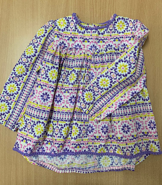 Purple Long Sleeve Print Dress