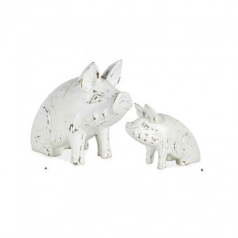 Hand Carved Sitting Mum Pig & Baby Pig