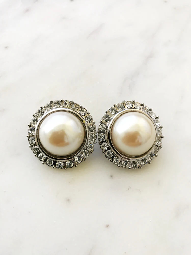 Vintage Dome Pearl and Crystal Blush Earrings