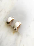 Gold & White Enamel Half Huggie Crystal Clip On Earrings