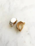 Gold & White Enamel Half Huggie Crystal Clip On Earrings