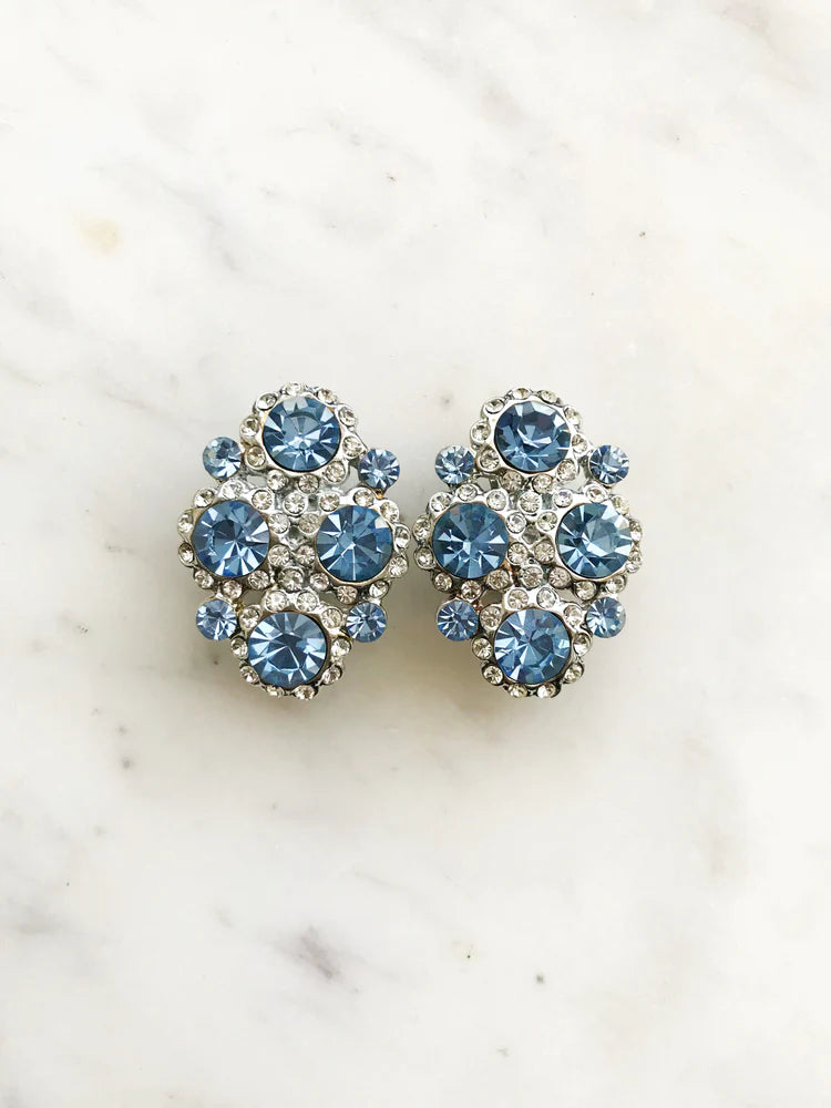Harper Vintage Light Blue Crystal Clip on Earrings