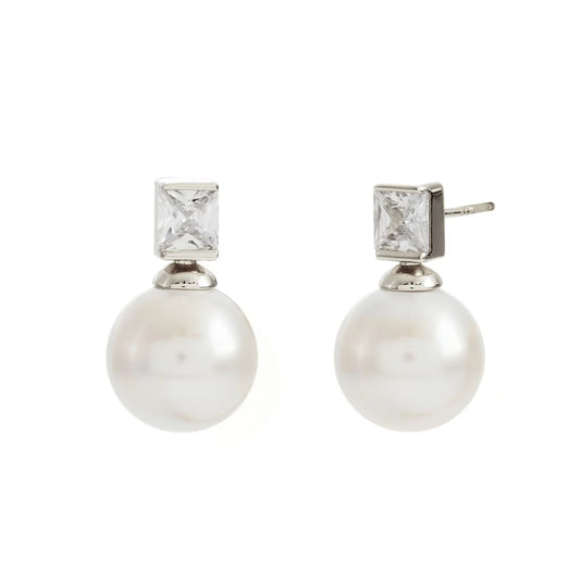 Bronte - Clear CZ & White Pearl Earrings