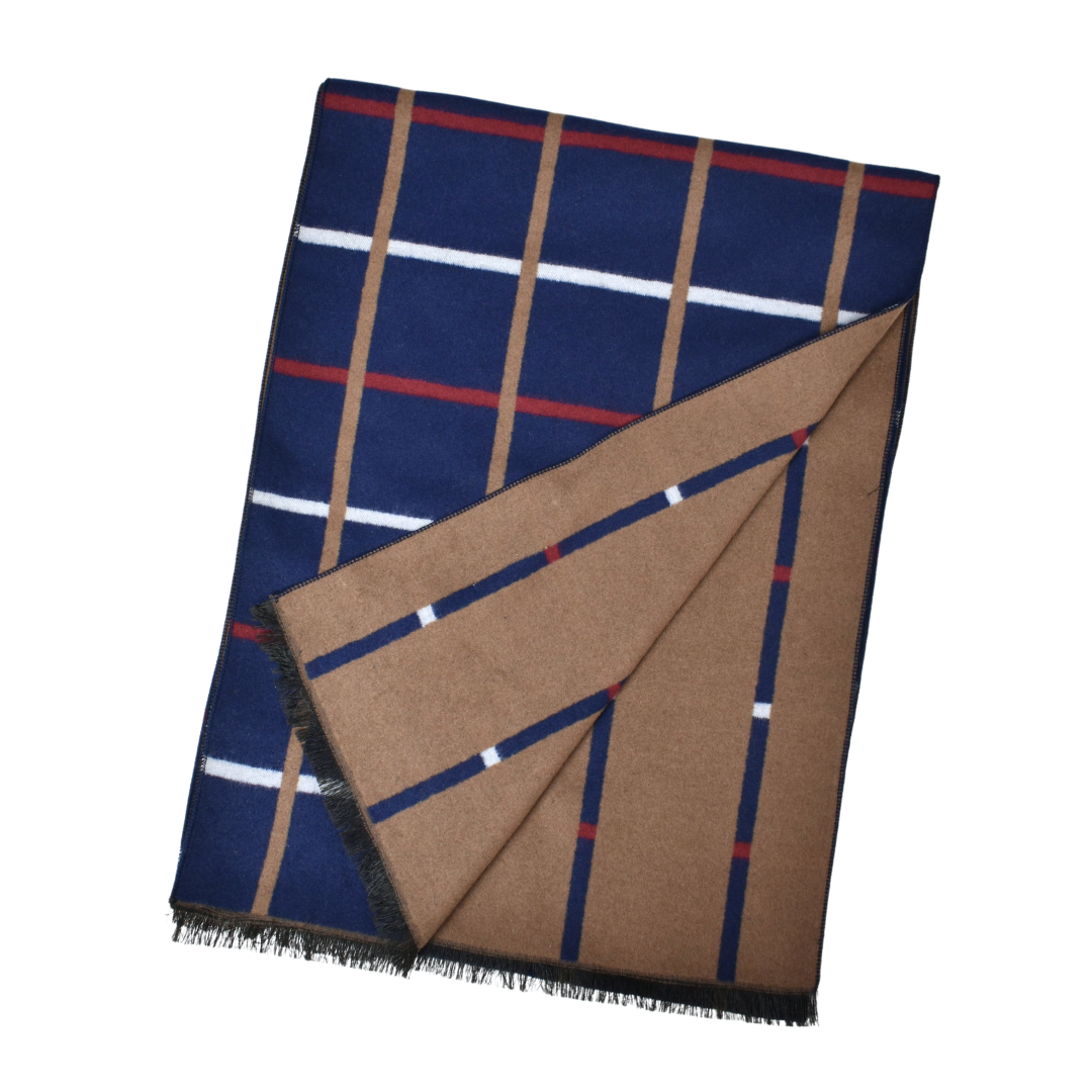 Navy Reversible Checkered Scarf