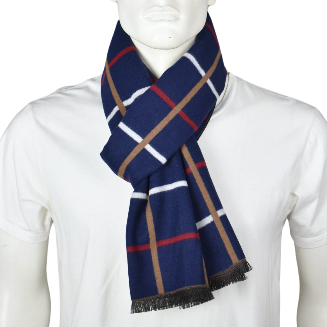 Navy Reversible Checkered Scarf