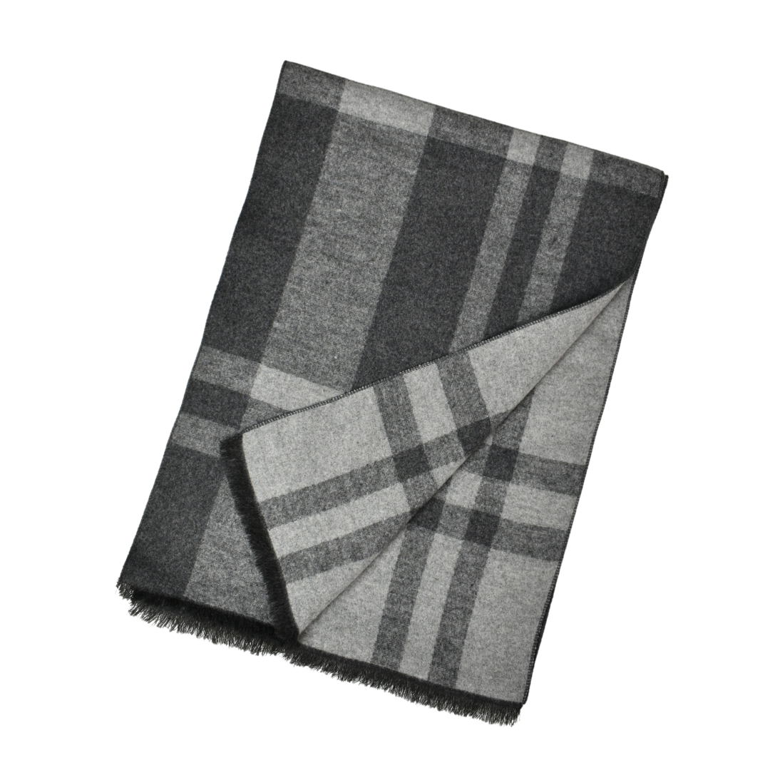 Grey Reversible Plaid Check Scarf