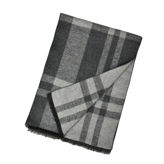Grey Reversible Plaid Check Scarf