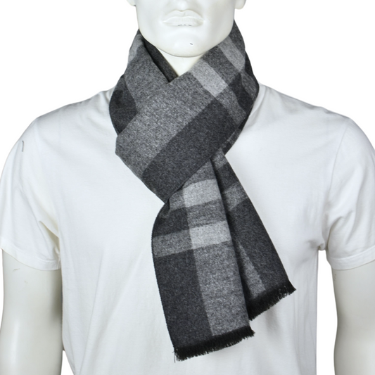 Grey Reversible Plaid Check Scarf