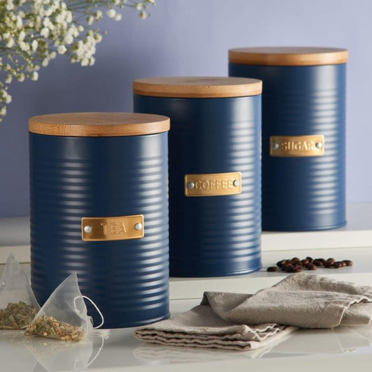 Navy Canisters - Tea  / Coffee / Sugar