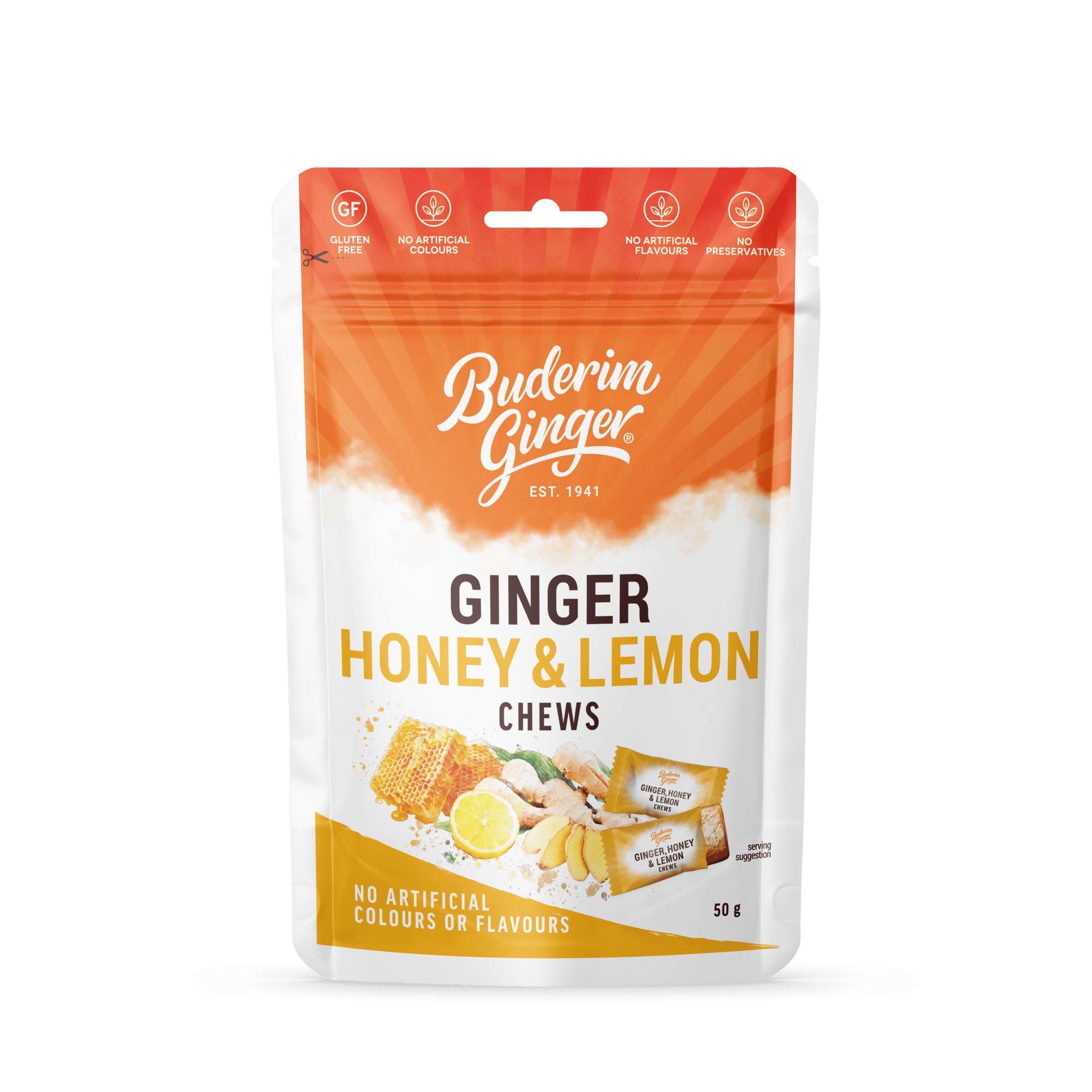 Buderim Ginger - Ginger, Honey & Lemon Chews 50g