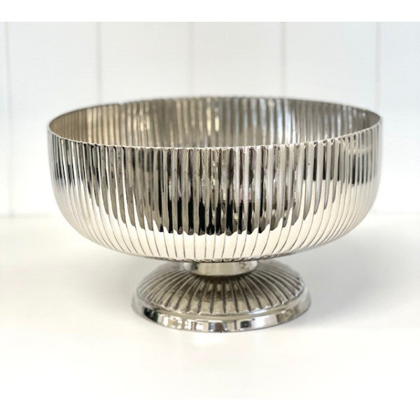 Decor Bowl Ribbed Silver Footed Bowl