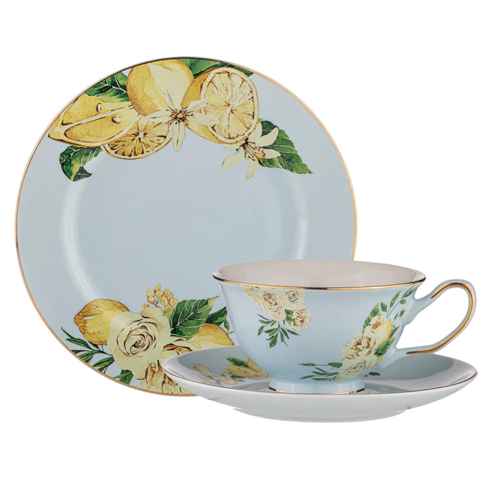 Citrus Blooms Trio Cup, Saucer & Plate Set