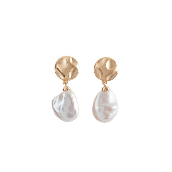 Keshi Pearl & Matte Gold Earrings