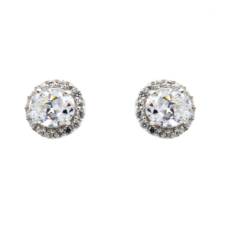 Silver Rhodium Plate CZ Oval Stud Earrings