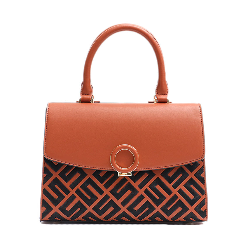 Tan Vegan Leather Pattern Handbag