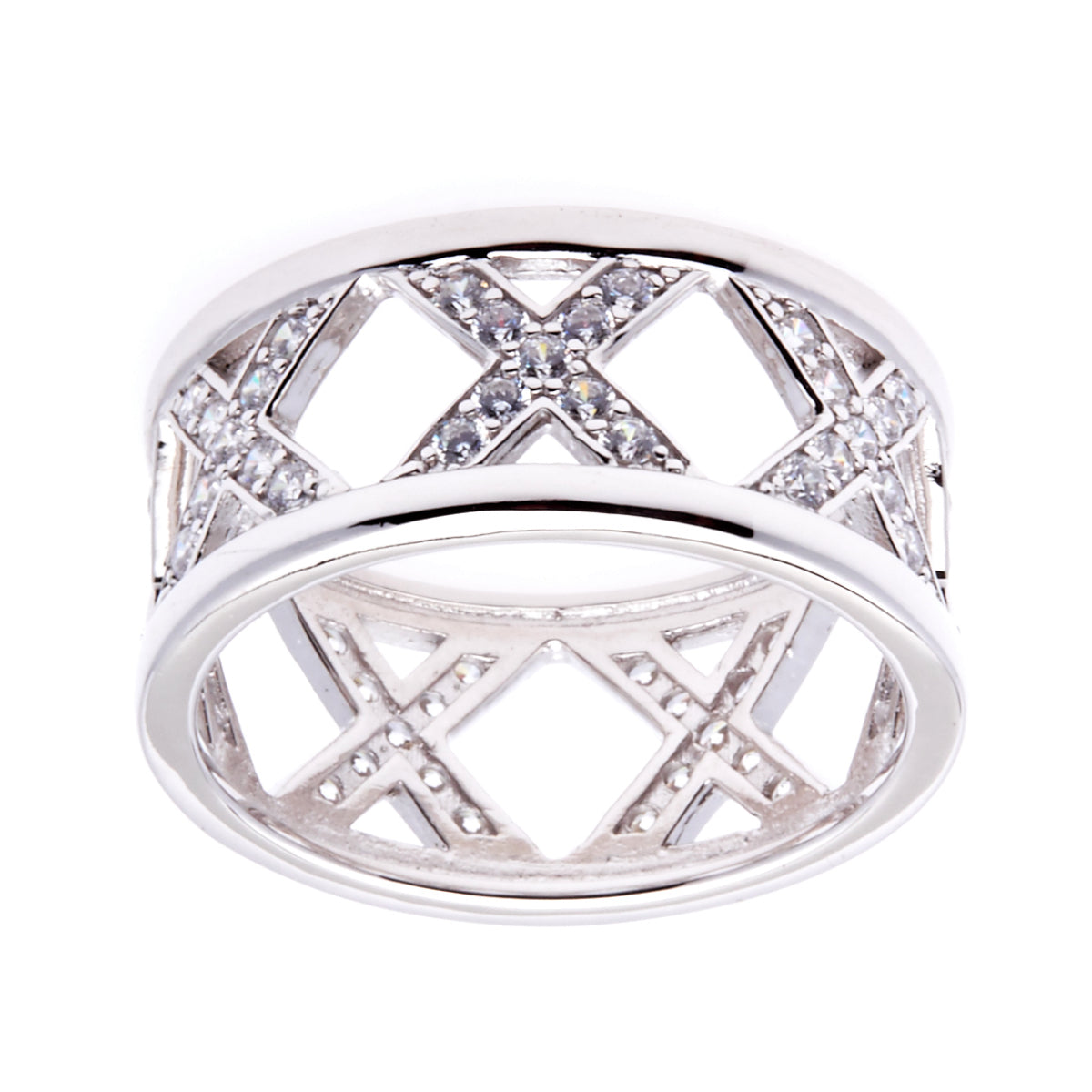 Rhodium CZ Cross Ring