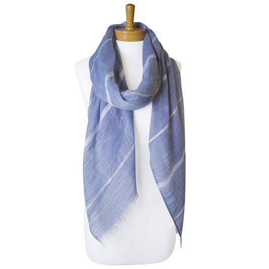 Plain Lurex Stripe Scarf - Denim